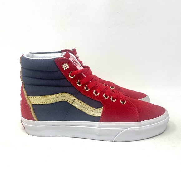 Vans Old Skool High Top Captain Marvel Blue Red Gold Womens 6.5 - Picture 1 of 10